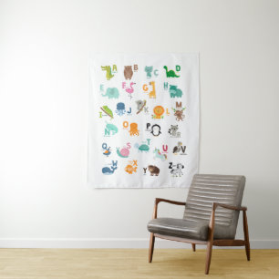 Animal Doodle Alphabet Tapestry