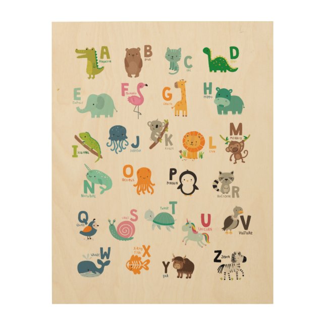 Animal Doodle Alphabet Wood Wall Art (Front)