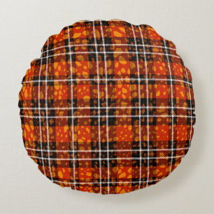 Animal Dots Plaid Mix Pattern Seamless Art. Fabric Round Pillow