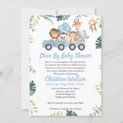 Animal Drive By Baby Shower Invitations for Boys
