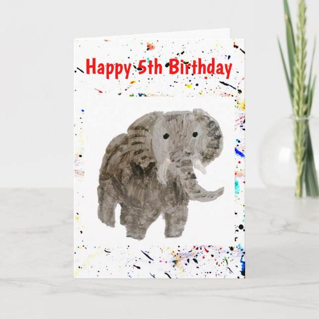 Animal Elephant Art Age Birthday Card (Front)