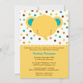 Animal Elephant Boy's Baby Shower Party Invitation by Jamene at Zazzle
