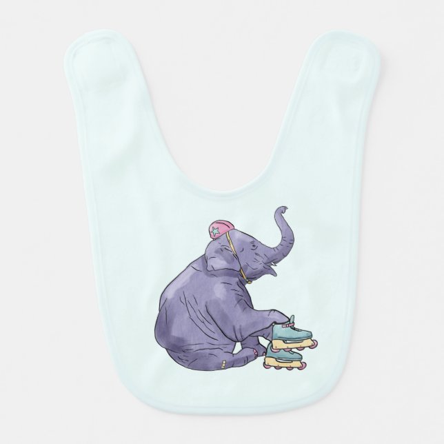 animal elephant roller skate baby bib  (Front)
