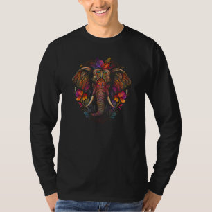 Animal Face Head Flowers Colorful Mandala Elephant T-Shirt