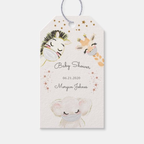 animal face mask baby shower monogram gift tags