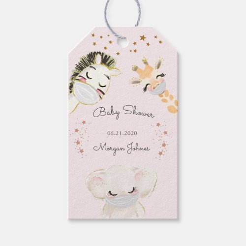 animal face mask baby shower monogram gift tags