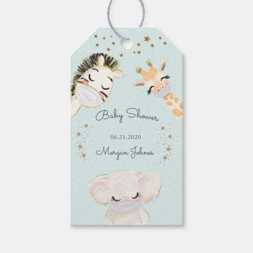 animal face mask baby shower monogram gift tags