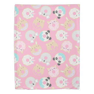 animal faces donuts pink kids duvet cover