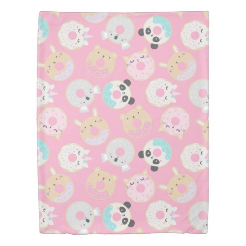 animal faces donuts pink kids duvet cover