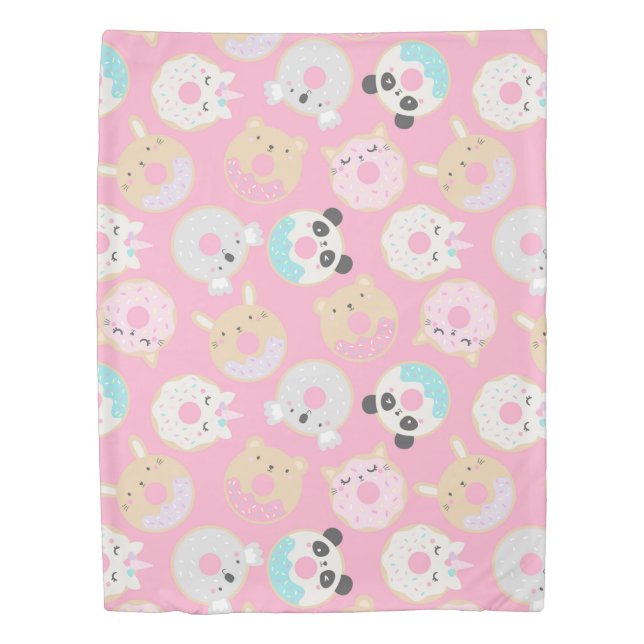 animal faces donuts pink kids duvet cover (Front)