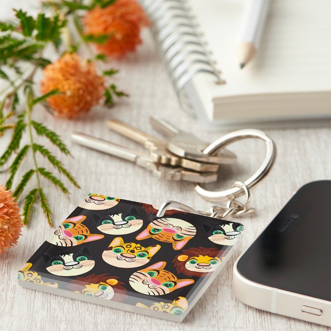 Animal Faces Pattern Cats Lions Dogs Keychain (Creator Uploaded)