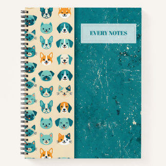Animal Faces Vertical Split – Teal Notebook
