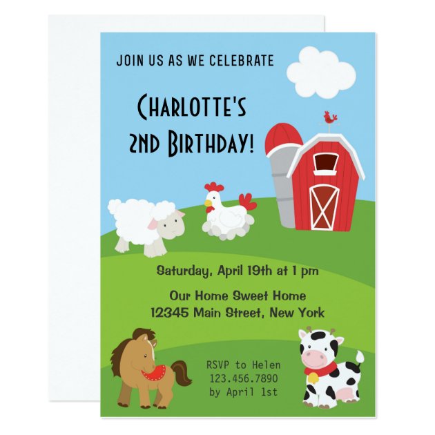 Animal Farm Birthday Invitation Colorful