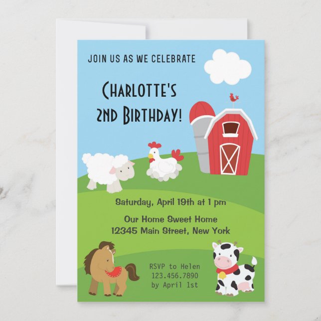 Animal Farm Birthday Invitation Colorful (Front)