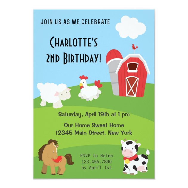 Animal Farm Birthday Invitation Colorful
