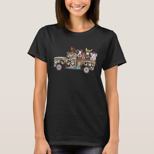 Animal Farm On Truck With Sunflower Leopard Farmer T-Shirt (Front)