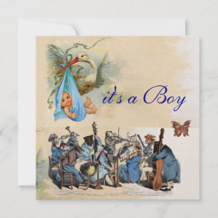 ANIMAL FARM ORCHESTRA / BLUE STORK BOY BABY SHOWER INVITATION