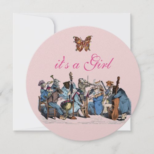 ANIMAL FARM ORCHESTRA BUTTERFLY GIRL BABY SHOWER INVITATION