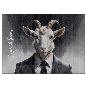 Animal fashion man black white horned man art cutting board