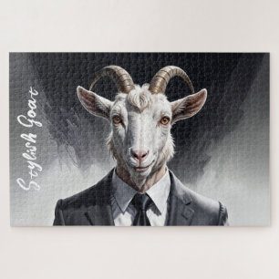 Animal fashion man black white horned man art jigsaw puzzle