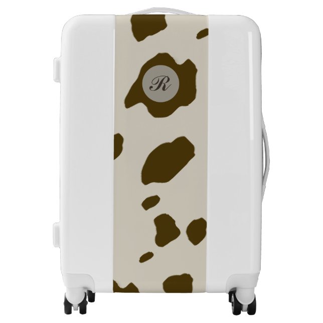 Animal Faux Cow Skin Brown Spots Monogram Luggage (Front)