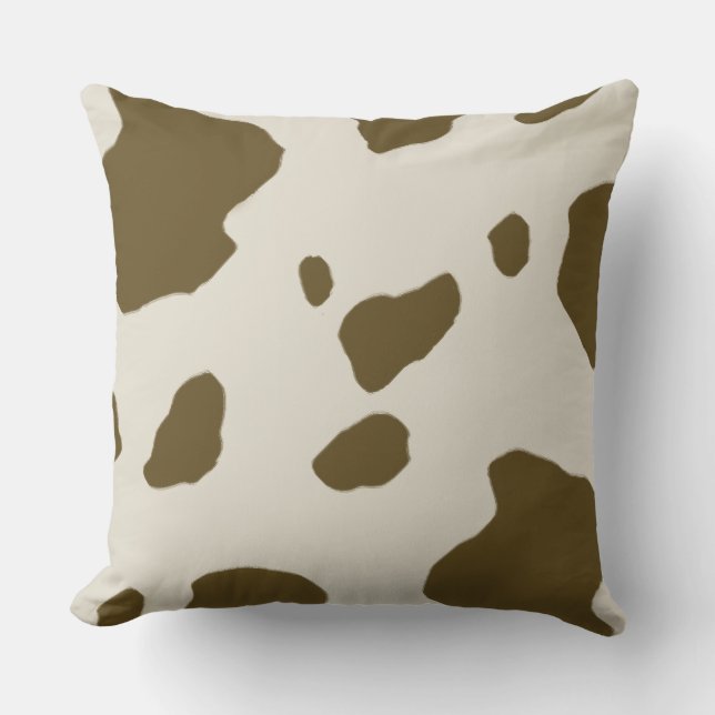 Animal Faux Fur Print Brown Cow Spots Throw Pillow (Front)