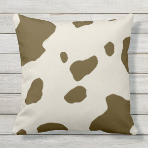 Animal Faux Fur Print Brown Cow Spots Throw Pillow