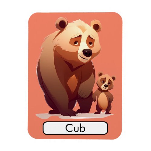Animal Flashcard Bear and baby Cub kids Learning Magnet