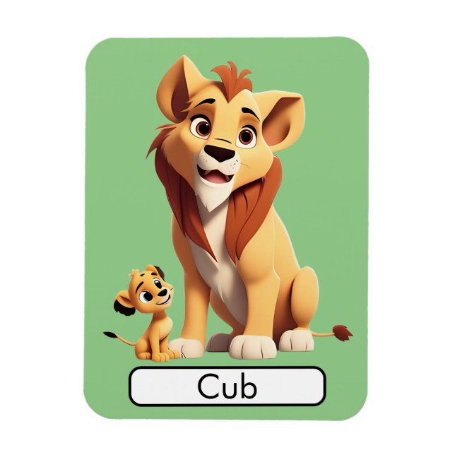 Animal Flashcard Lion/Cub, kids, animals, Learning Magnet (Vertical)
