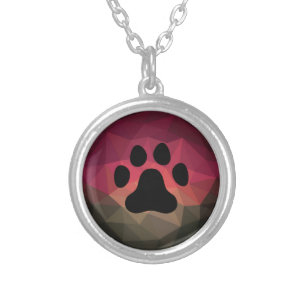 Animal footprint, pet paw, geometric design silver plated necklace