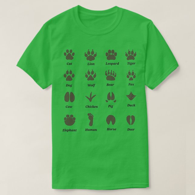 Animal Footprints Tracks Identification Guide T-Shirt (Design Front)