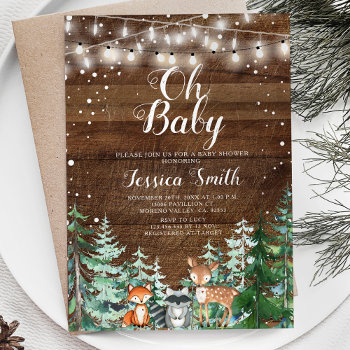 Animal Forest Pine Trees Oh Baby Baby Shower Invitation by HappyPartyStudio at Zazzle