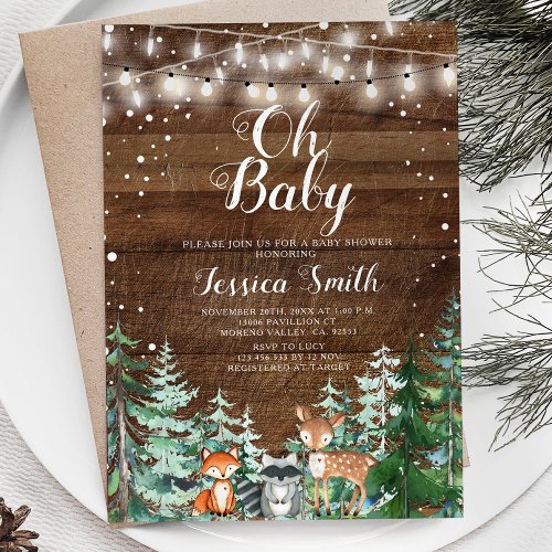 Animal Forest Pine Trees Oh Baby Baby Shower Invitation