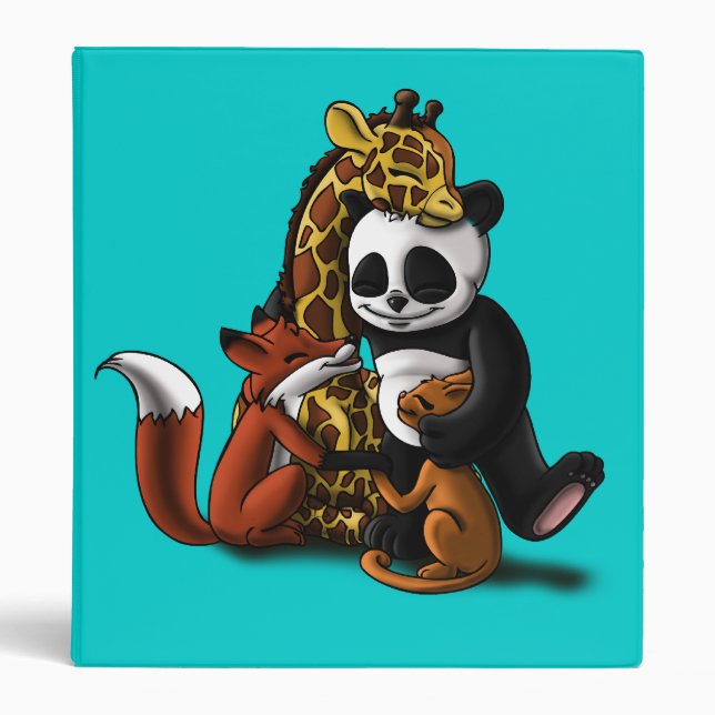 Animal Fox Bear Giraffe Cat 3 Ring Binder (Front)