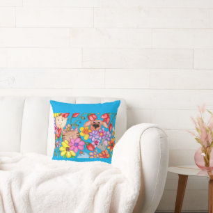 Animal Friends Among the Flowers Throw Pillow