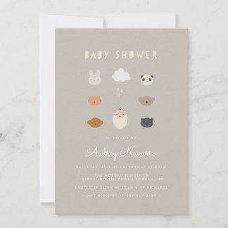 Animal Friends Baby Shower Taupe Invitation