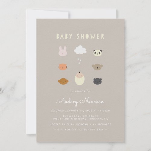 Animal Friends Baby Shower Taupe Invitation