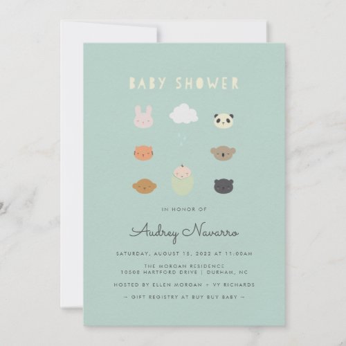 Animal Friends Baby Shower Teal Invitation