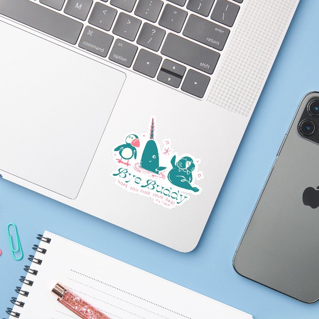 Animal Friends - Bye Buddy Hope You Find Your Dad Sticker (Laptop w/ iPhone)