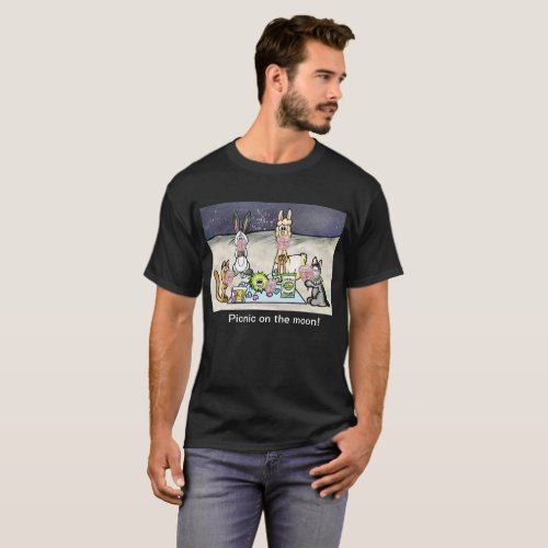 Animal Friends picnic on the moon T_Shirt