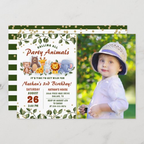 Animal Friends Zoo Party Greenery Birthday Photo Invitation
