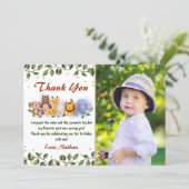 Animal Friends Zoo Party Greenery Birthday Photo Thank You Card (Standing Front)