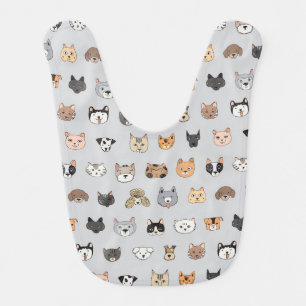 Animal Fun: Cats Dogs Doodle Mix Baby Bib