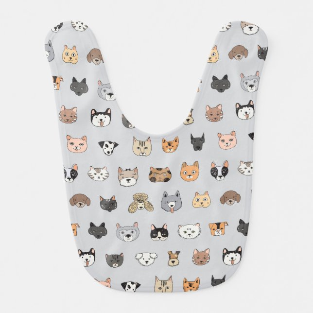 Animal Fun: Cats Dogs Doodle Mix Baby Bib (Front)