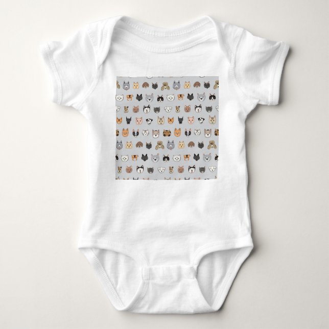Animal Fun: Cats Dogs Doodle Mix Baby Bodysuit (Front)