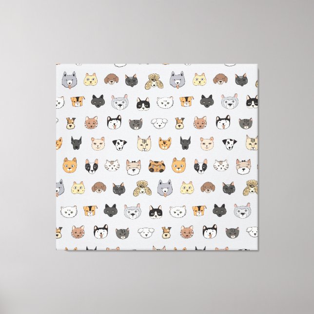 Animal Fun: Cats Dogs Doodle Mix Canvas Print (Front)