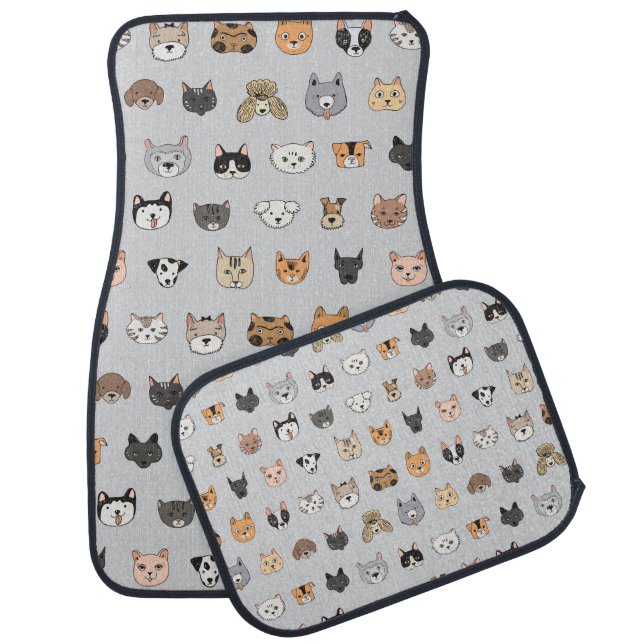 Animal Fun: Cats Dogs Doodle Mix Car Floor Mat (Set)