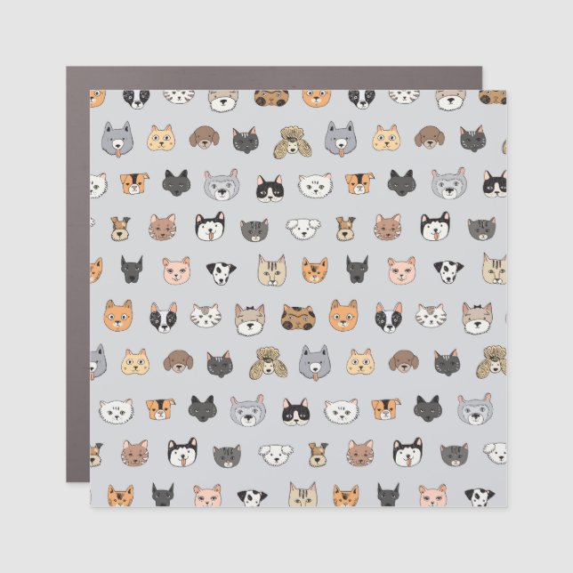 Animal Fun: Cats Dogs Doodle Mix Car Magnet (Front)