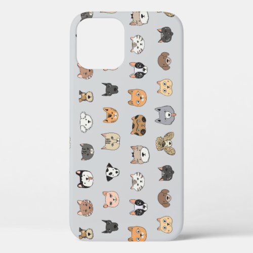 Animal Fun Cats Dogs Doodle Mix iPhone 12 Case