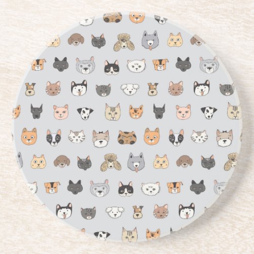 Animal Fun Cats Dogs Doodle Mix Coaster